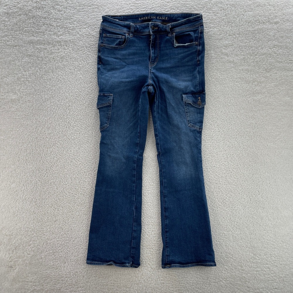 American Eagle Jeans Womens 12 Blue Stretch Blue Kick Boot Denim Boho Festival
